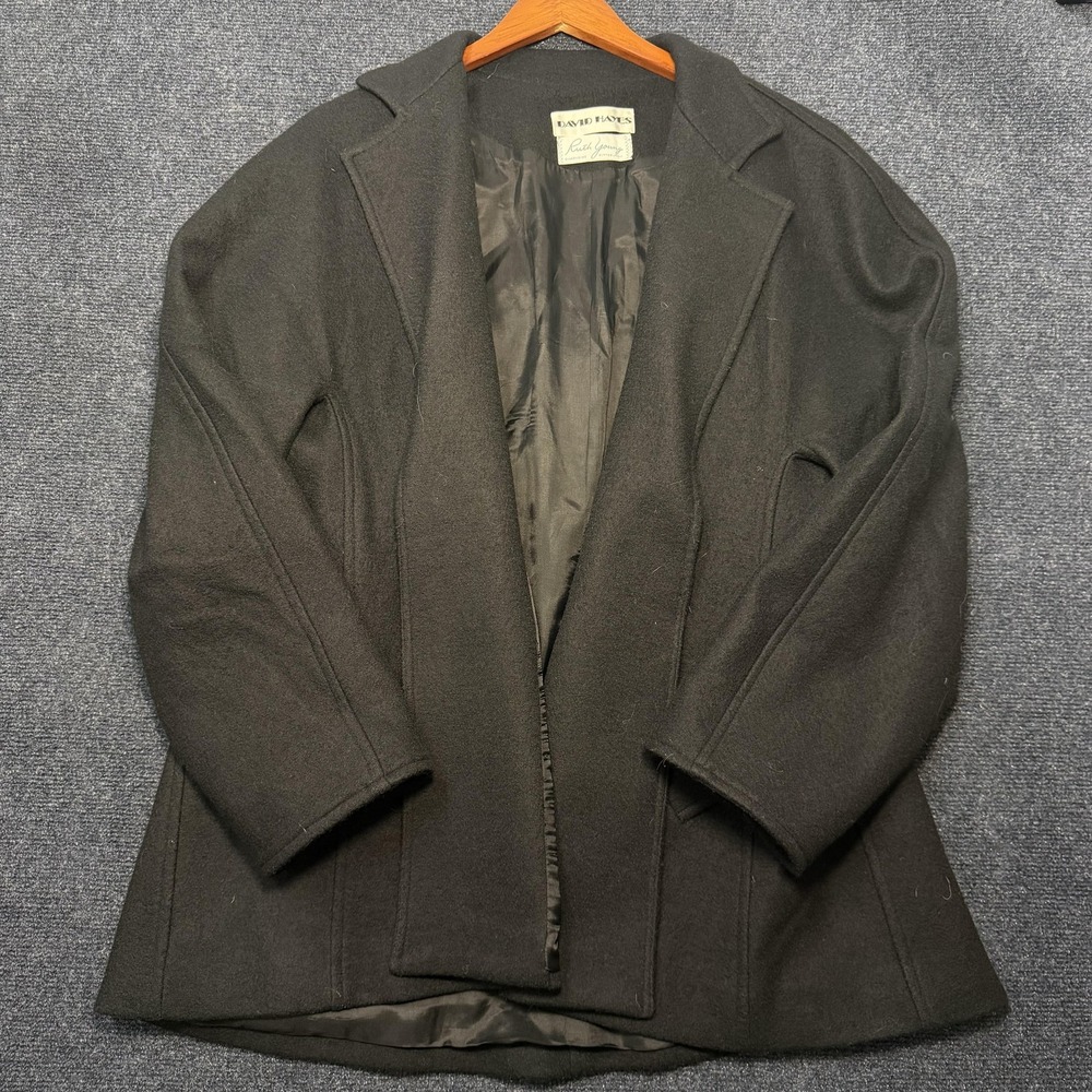 Vintage David Hayes Coat Mens Small Black Wool Overcoat Lined Mid Length USA